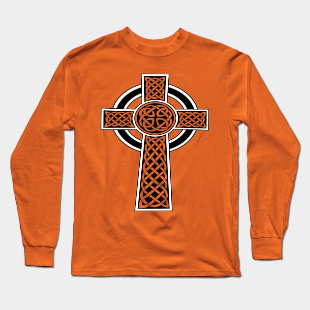 St Patrick's Day Celtic Cross Black and White Long Sleeve T-Shirt by taiche